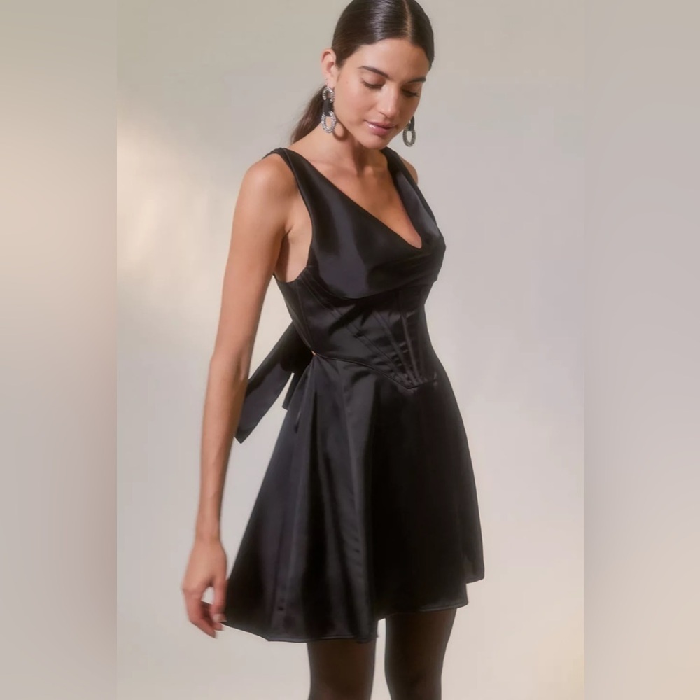 Urban Outfitters Black UO Helena Satin Corset Slip Mini Dress Size M - Picture 5 of 16
